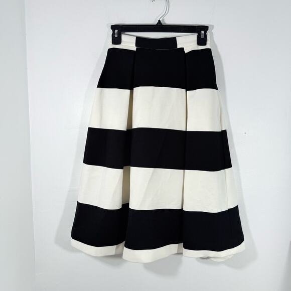 Nicholas Black White Stripe High Rise A Line Pleated Knee Length Skirt Size 2 - Picture 2 of 12